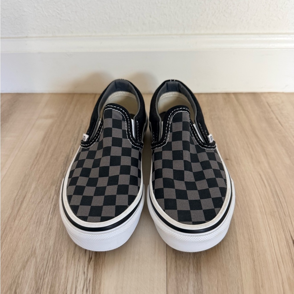 Kids Vans Black and Gray Checkered Slip-Ons